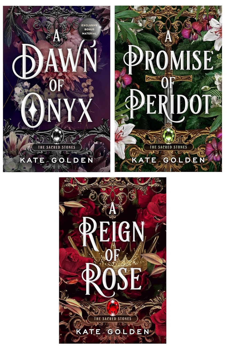 The Sacred Stones Series 3 Books Set – A Dawn of Onyx, A Promise of Peridot, and A Reign of Rose by Kate Golden