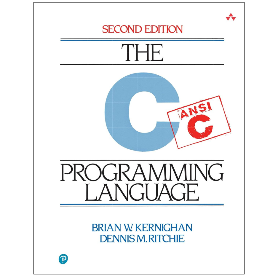 Front cover of the book 'The C Programming Language, Second Edition' with a large light blue C letter, black title text, blue author names, and a red stamp reading ANSI C on a white background.