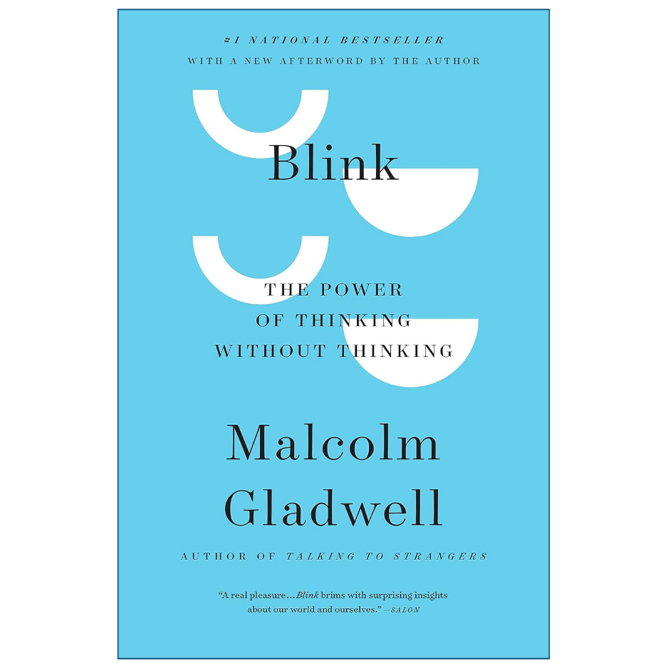 Book cover of 'Blink' by Malcolm Gladwell, featuring a light blue background with white geometric shapes and black text.