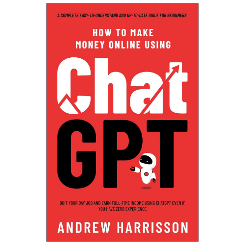 Book cover for 'Chat GPT' by Andrew Harrisson, featuring a bold red background with large white and black text and a small astronaut illustration.