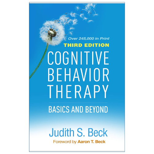 Front cover of the book Cognitive Behavior Therapy: Basics and Beyond, Third Edition by Judith S. Beck, featuring a blue gradient background with a dandelion illustration and white title text.