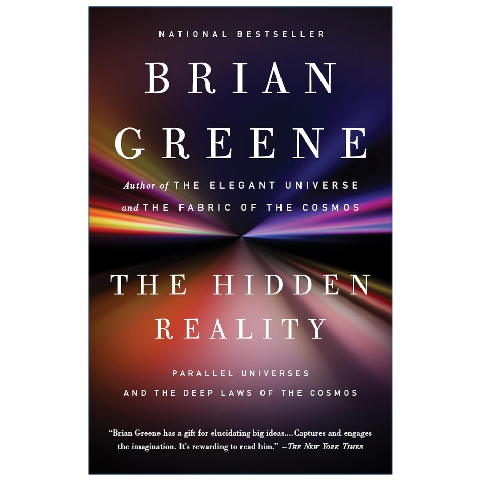 Book cover of 'The Hidden Reality' by Brian Greene, featuring a dark cosmic background with streaks of purple, blue, orange, and red, and white text.