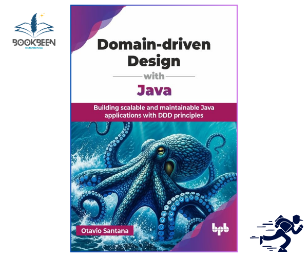 Book cover of 'Domain-driven Design with Java' featuring an octopus illustration on a white background.
