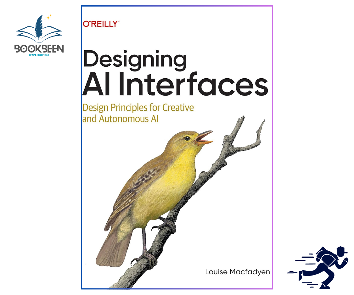 Book cover of 'Designing AI Interfaces' with a bird on a branch