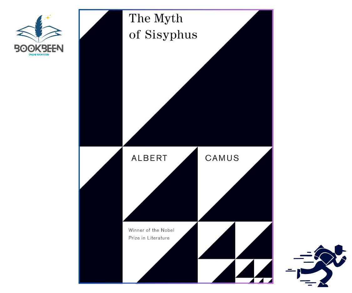 Book cover of 'The Myth of Sisyphus' by Albert Camus with geometric design and Bookbeen logo.