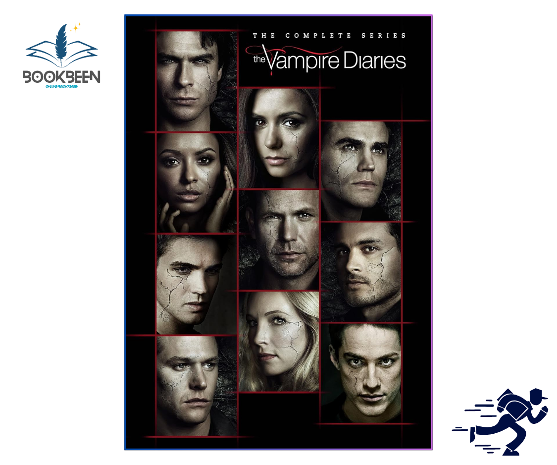 Poster of 'The Vampire Diaries' complete series with character faces arranged in a grid.