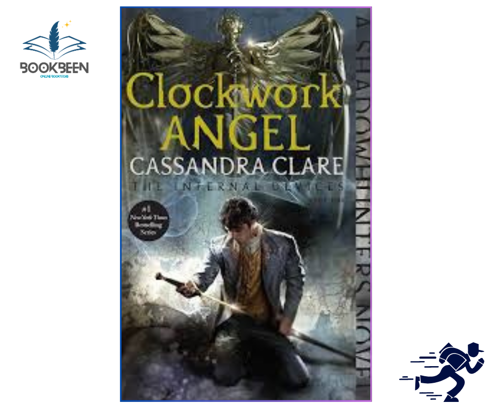 Book cover of 'Clockwork Angel' by Cassandra Clare with a character holding a sword and an angelic figure.