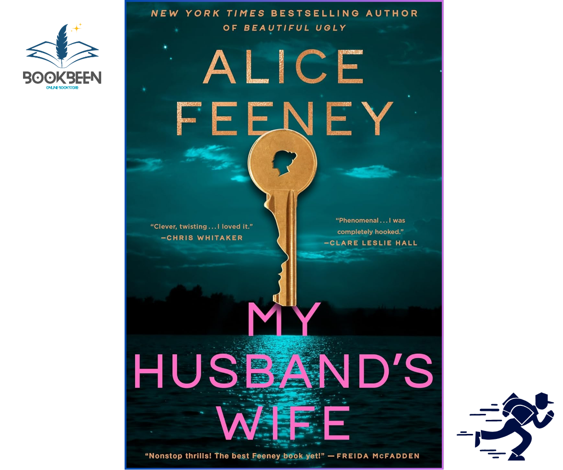 Book cover of 'My Husband's Wife' by Alice Feeney with a key and water background.