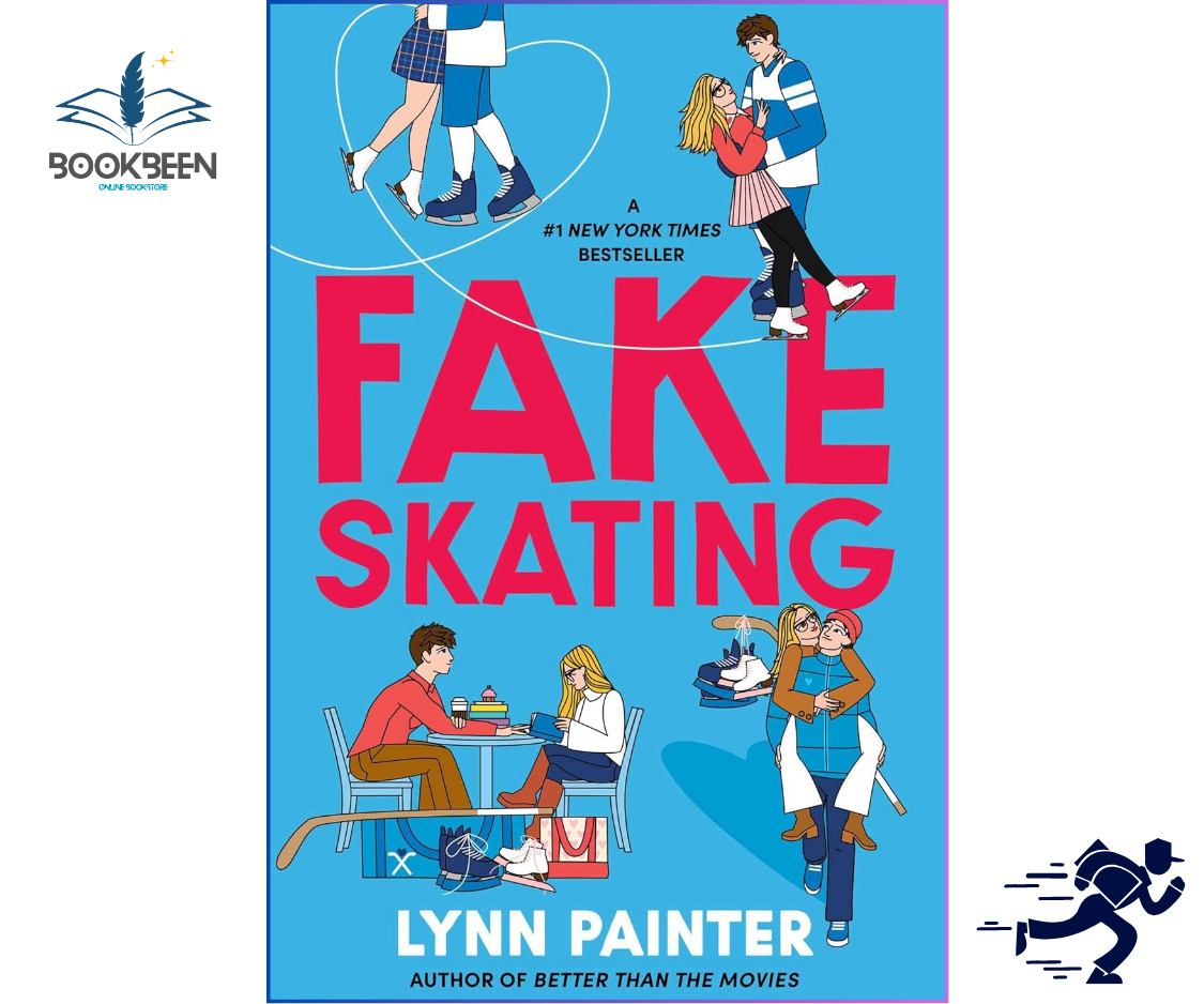 Book cover of 'Fake Skating' by Lynn Painter with illustrations of characters and text on a blue background.