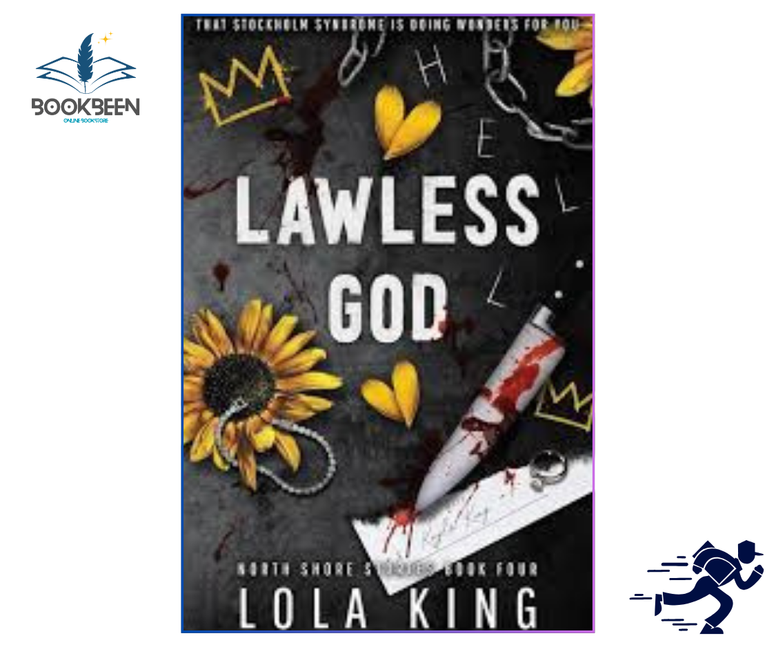 Book cover of 'Lawless God' by Lola King with sunflowers, a crown, and a knife on a dark background.