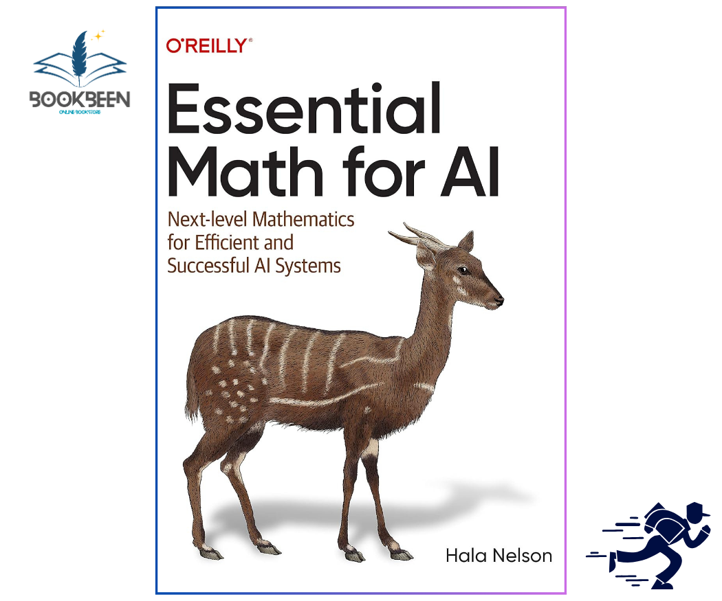 Book cover of 'Essential Math for AI' by Hala Nelson with a deer illustration on a white background.