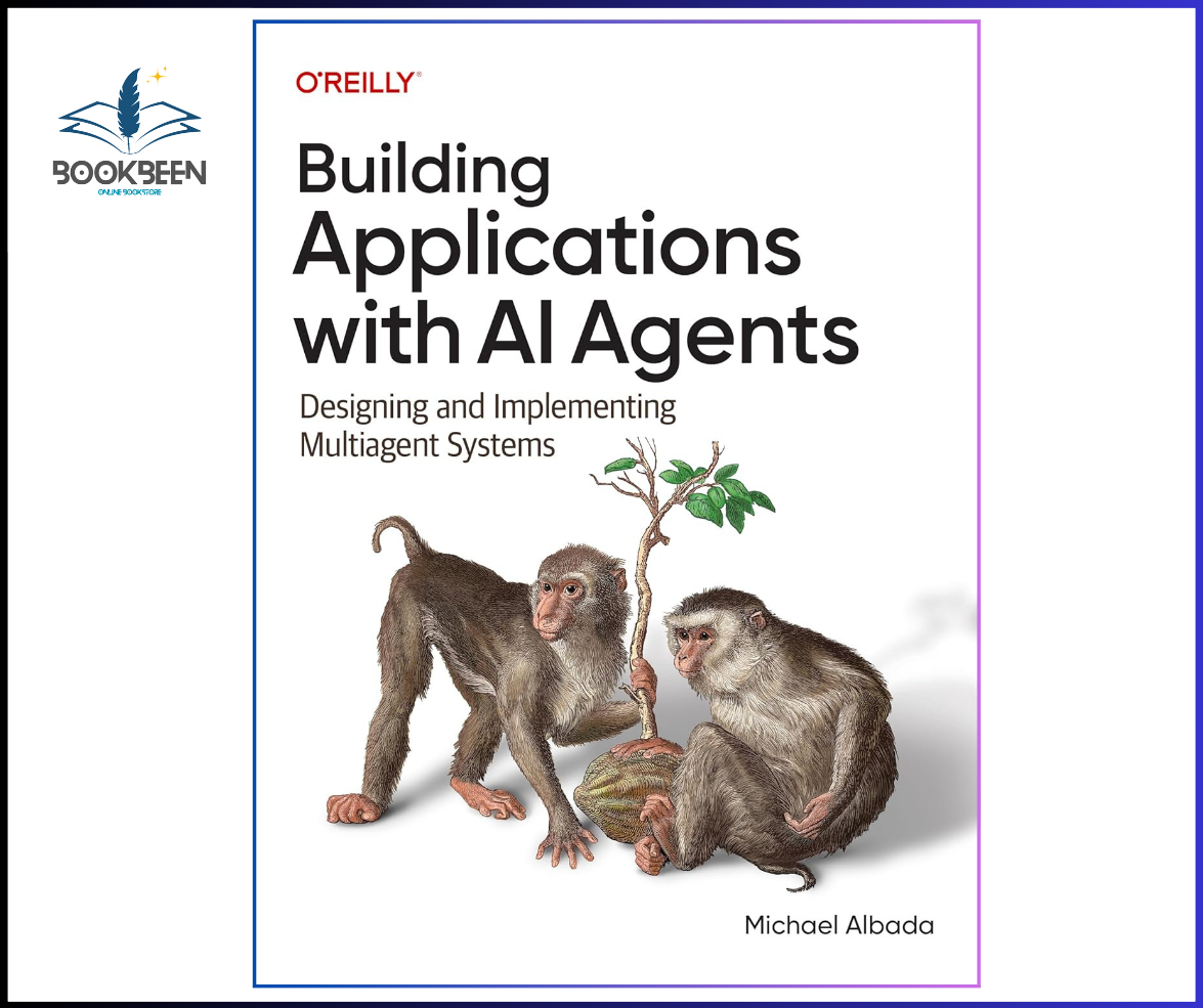 Book cover of 'Building Applications with AI Agents' by O'Reilly, featuring two monkeys and a plant.
