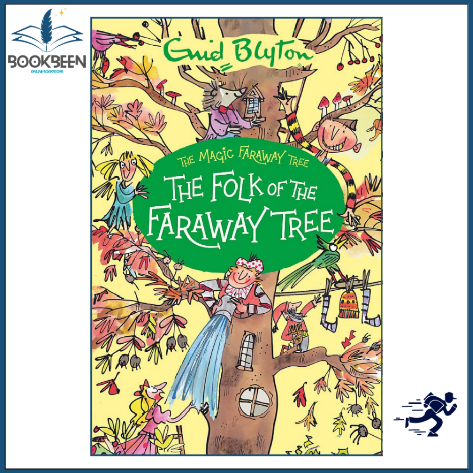 Book cover of 'The Folk of the Faraway Tree' by Enid Blyton with colorful illustration of characters around a tree.