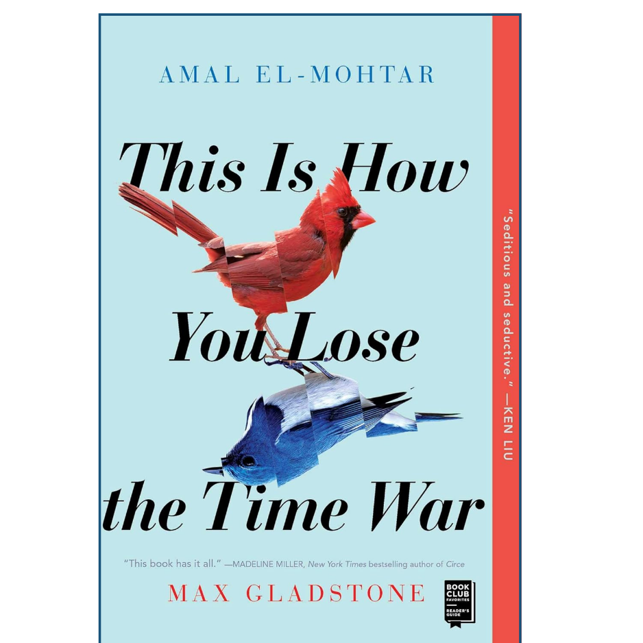 Book cover with a red cardinal and blue fish on a light blue background
