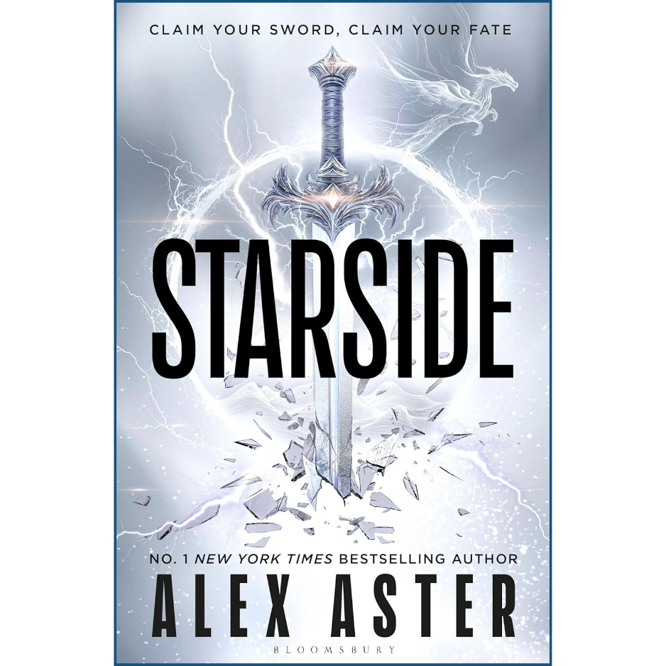 Book cover of 'Starside' with a sword and裂shattered glass design on a blue background.