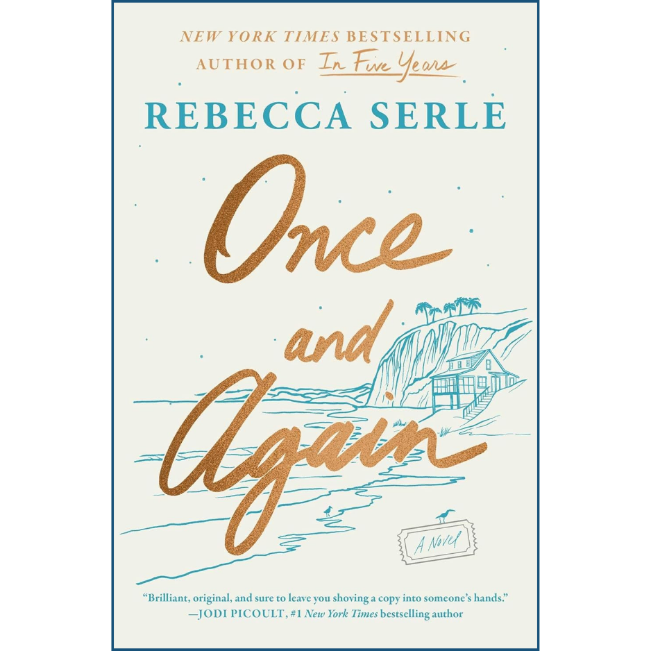 Book cover of 'Once and Again' by Rebecca Serle with a coastal illustration.
