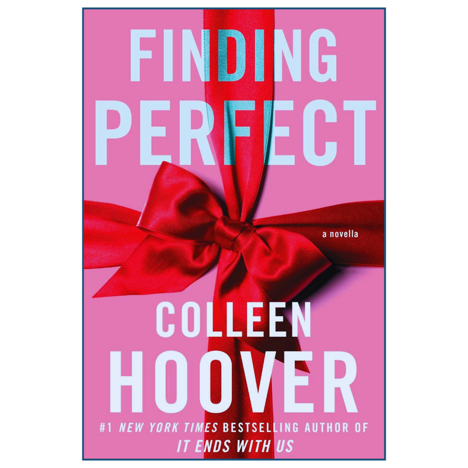 Book cover of 'Finding Perfect' by Colleen Hoover with a red bow on a pink background