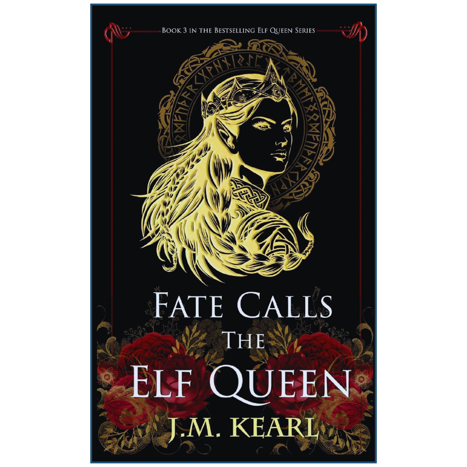 Book cover of 'Fate Calls The Elf Queen' with an illustration of a woman's face and floral elements.