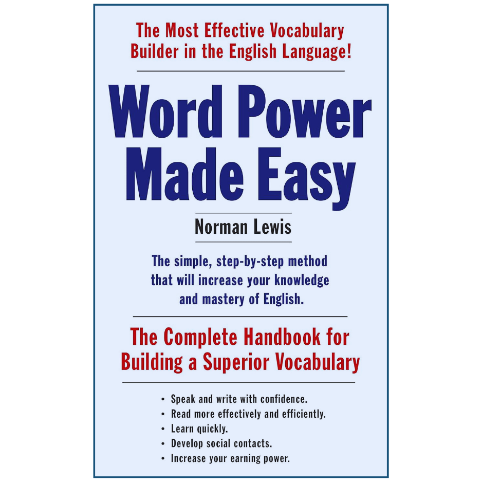 Book cover of 'Word Power Made Easy' by Norman Lewis with promotional text on a white background.