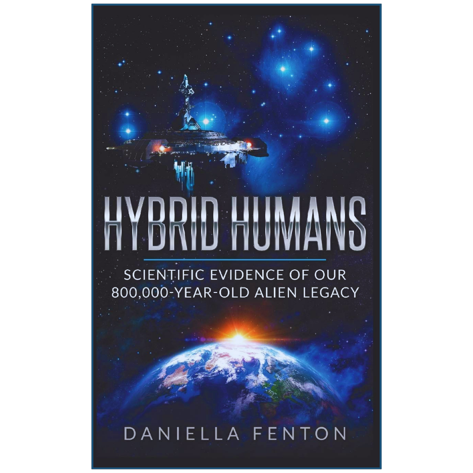 Book cover of 'Hybrid Humans' with space-themed design and Earth in the background