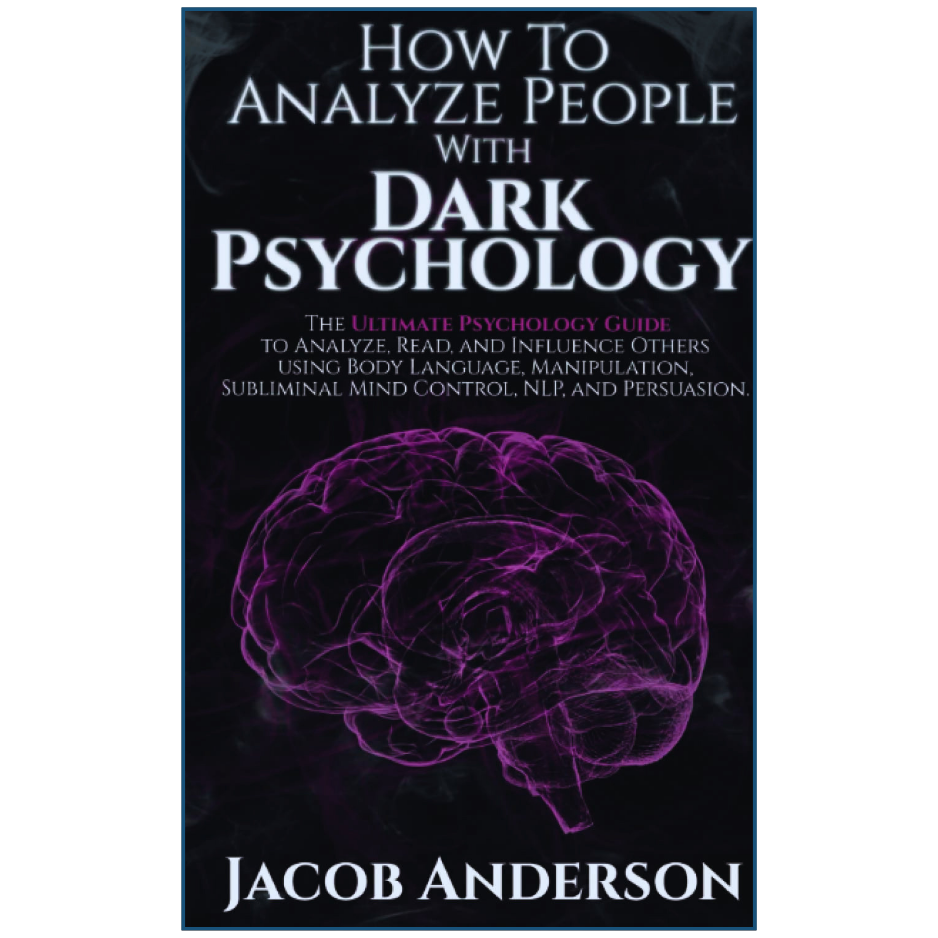 Book cover of 'How to Analyze People with Dark Psychology' by Jacob Anderson featuring a brain illustration on a dark background.