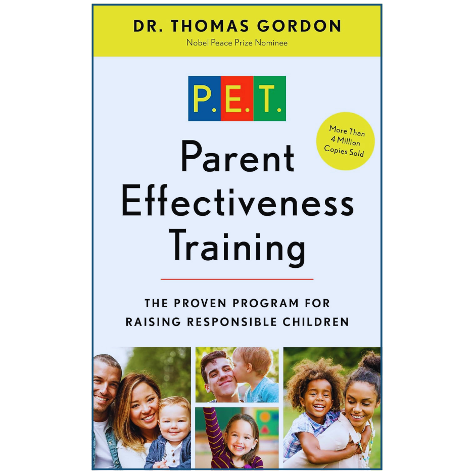 Book cover of 'Parent Effectiveness Training' by Dr. Thomas Gordon with colorful text and family photos.