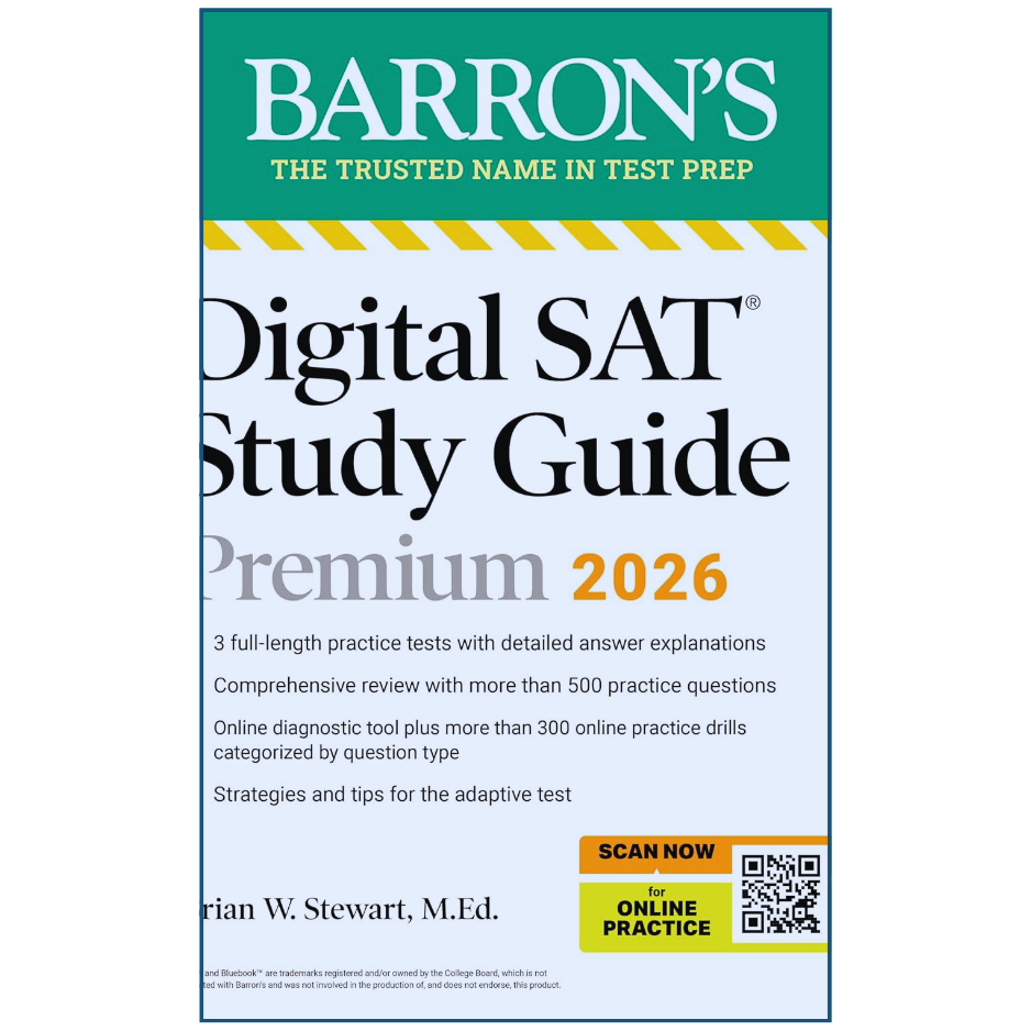 Barron's Digital SAT Study Guide Premium 2026 on a white background
