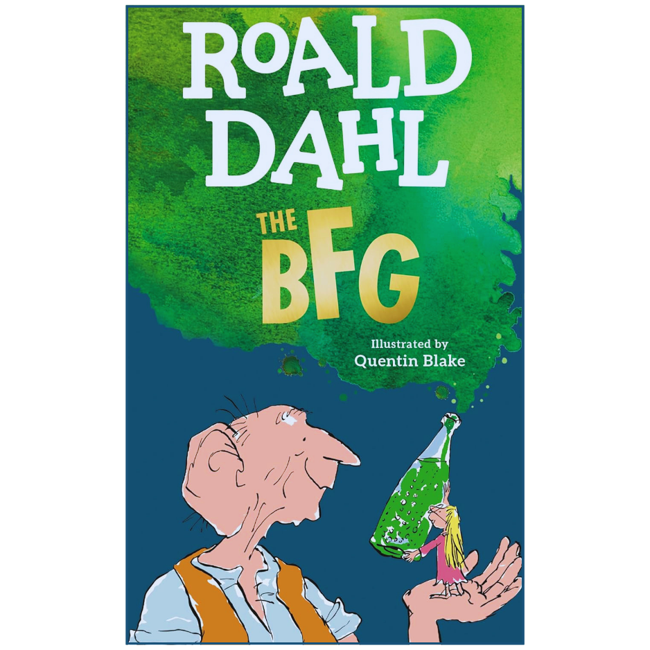 Book cover of 'The BFG' by Roald Dahl with a green and blue gradient background.