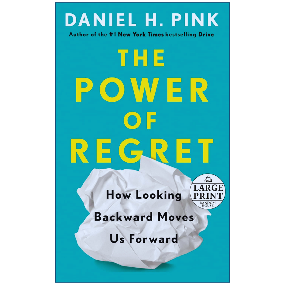 Book cover of 'The Power of Regret' by Daniel H. Pink with a crumpled paper on a blue background.