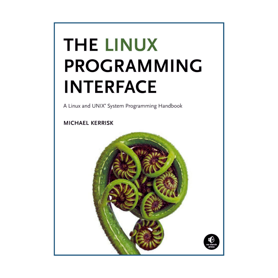 Book cover of 'The Linux Programming Interface' with a green abstract design on a white background