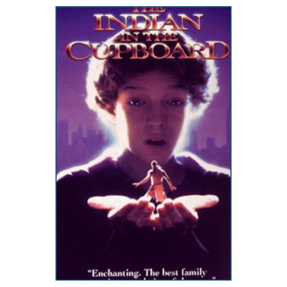 Movie poster for 'An Indian in the Cupboard' with a young girl holding a figurine.