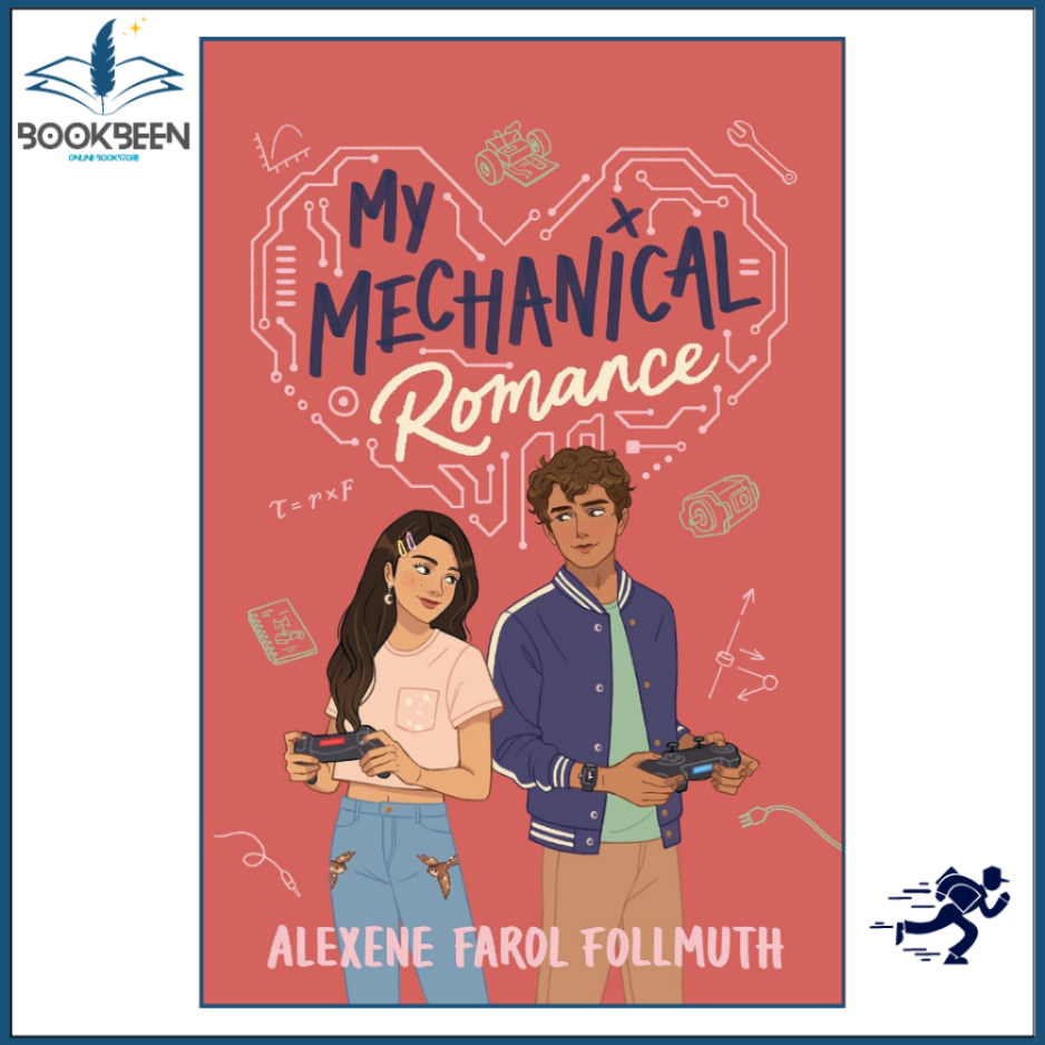 Book cover of 'My Mechanical Romance' by Alexene Farol Follmuth with illustrations of two people holding remote controls on a red background.