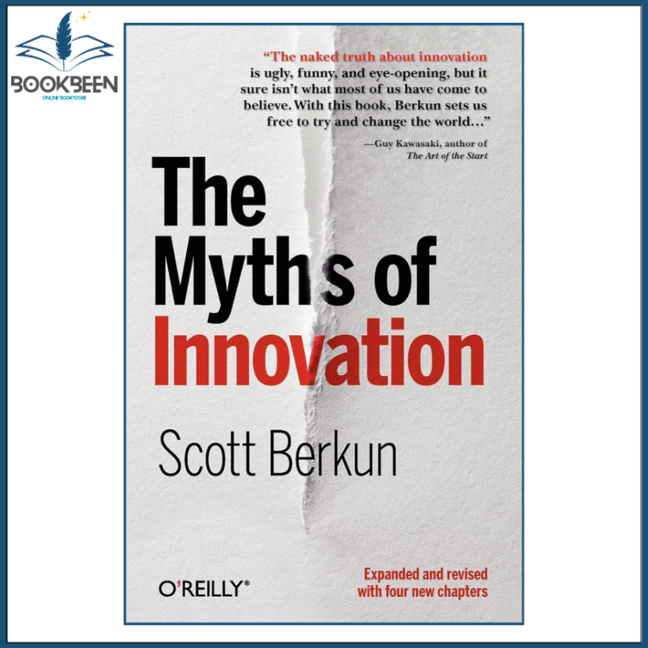 Book cover of 'The Myths of Innovation' by Scott Berkun with a torn effect on a white background.