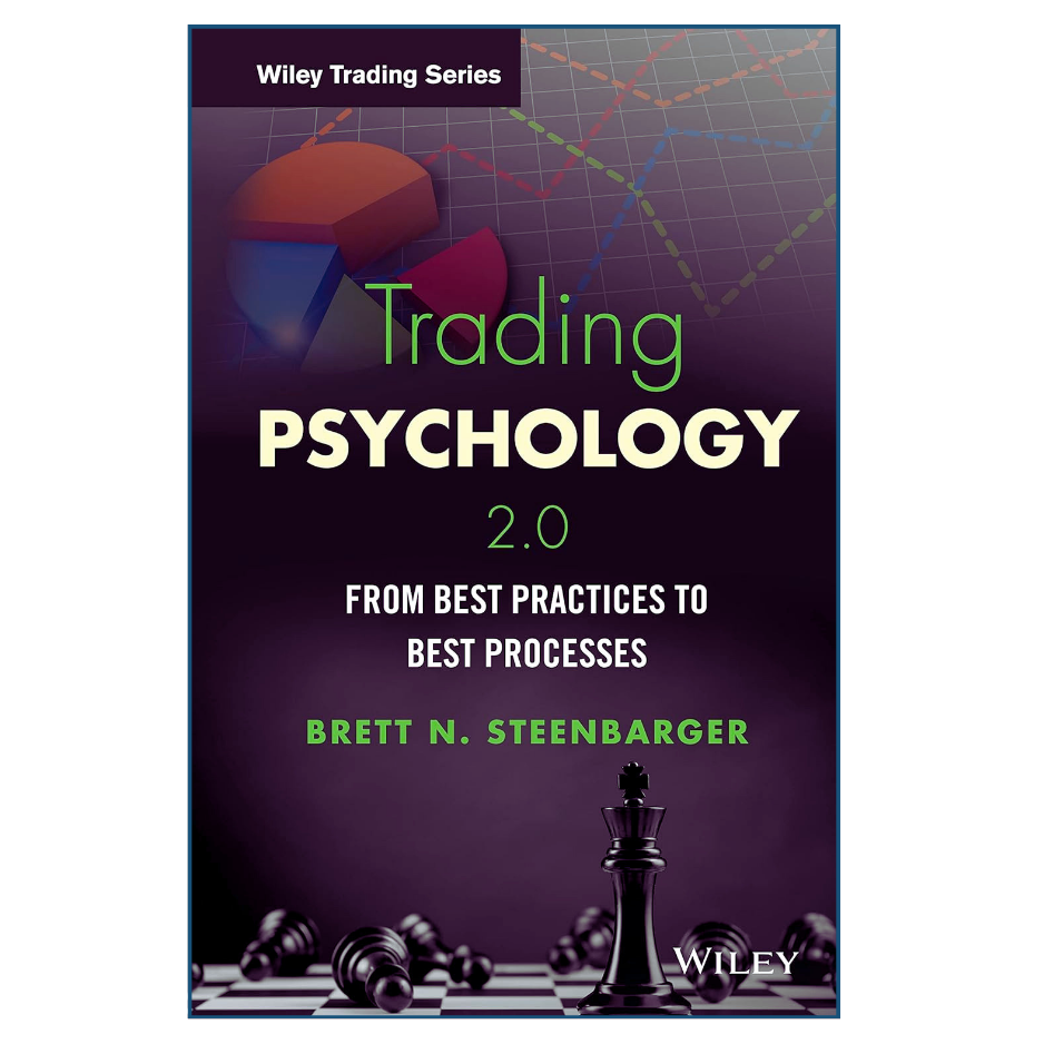 Book cover of 'Trading Psychology 2.0' by Brett N. Steenbarger with chess pieces on a checkered background.