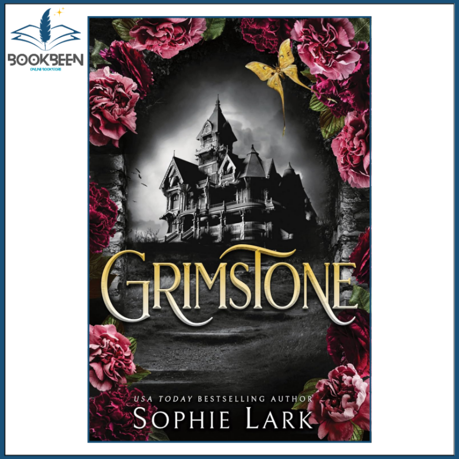 Book cover of 'Grimstone' by Sophie Lark with a haunted house and floral design.