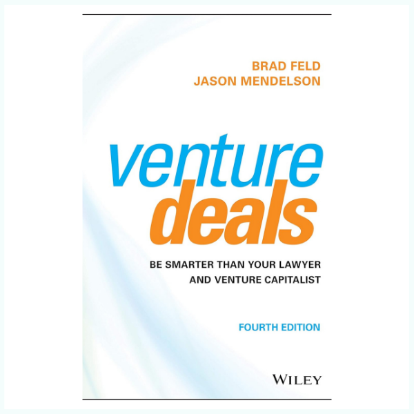 Book cover of Venture Deals: Be Smarter Than Your Lawyer and Venture Capitalist, 4th Edition by Brad Feld and Jason Mendelson, featuring a blue and white design with a stylized maze or network graphic.

