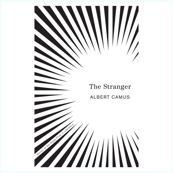 Book cover of The Stranger by Albert Camus, featuring minimalist abstract art and bold typography

